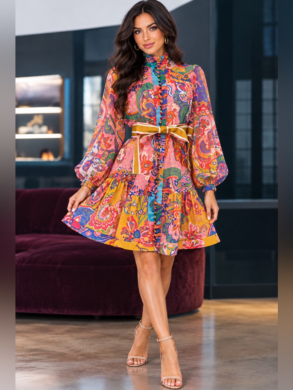 Beulah Style Multicolor Paisley Mini Dress Boho Vibrant